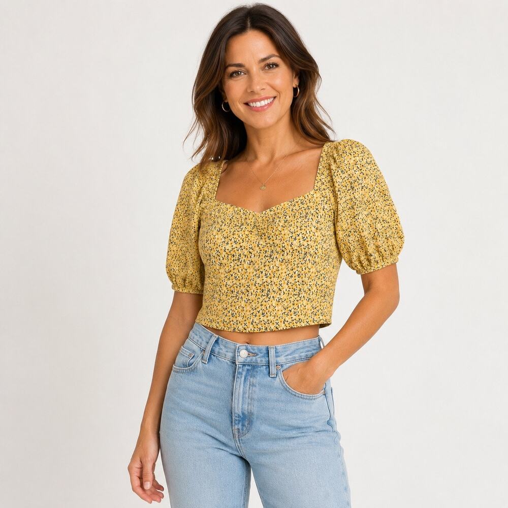 Abercrombie & Fitch puff short sleeve cottage core yellow floral top. Women L
